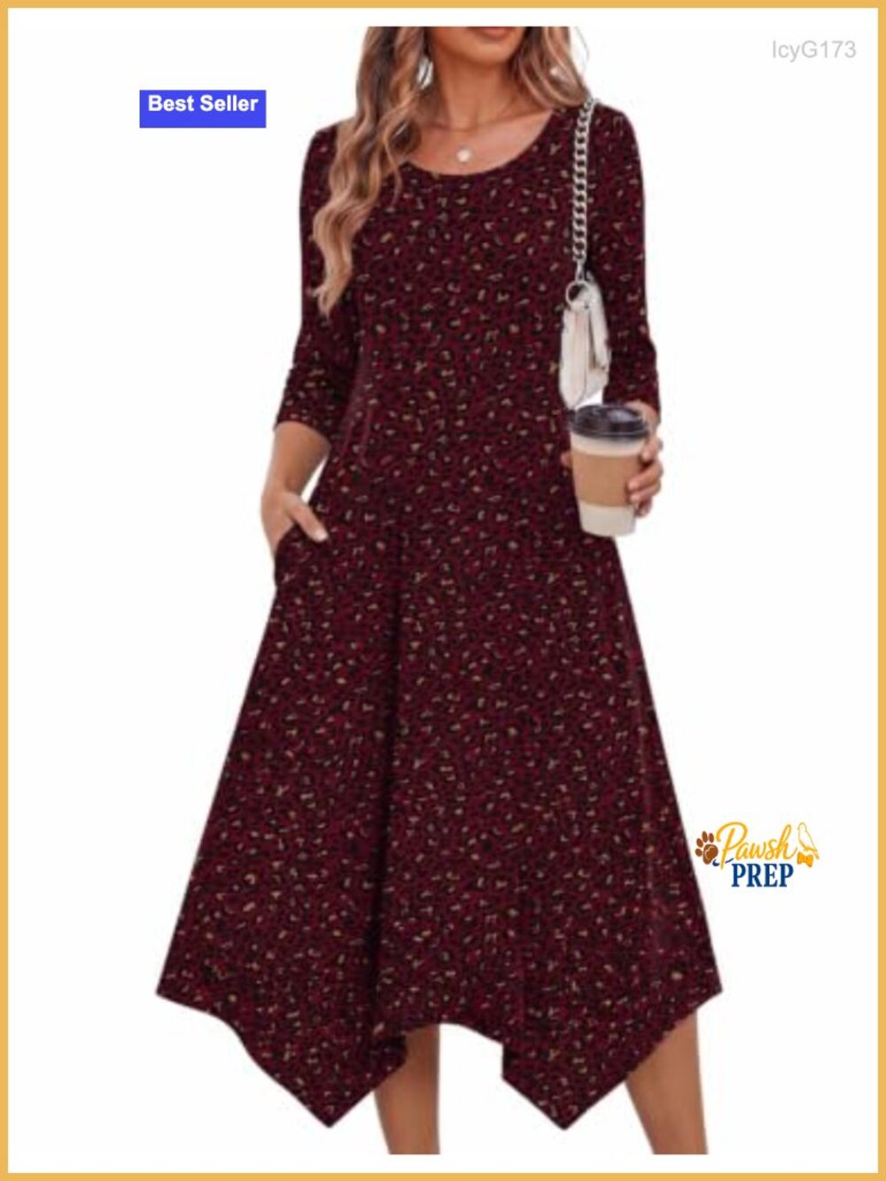Women's 3/4 Sleeve A-Line Midi Dress with Pockets Flowy Summer Beach Sundress